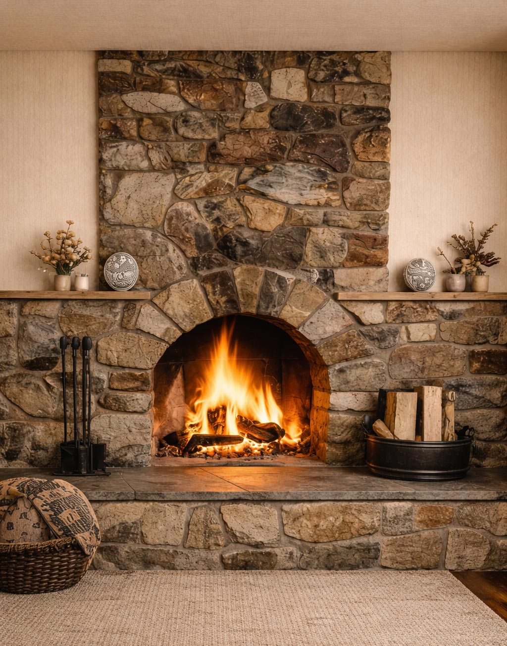 Bellfire refractory fireplace in a warm interior setting