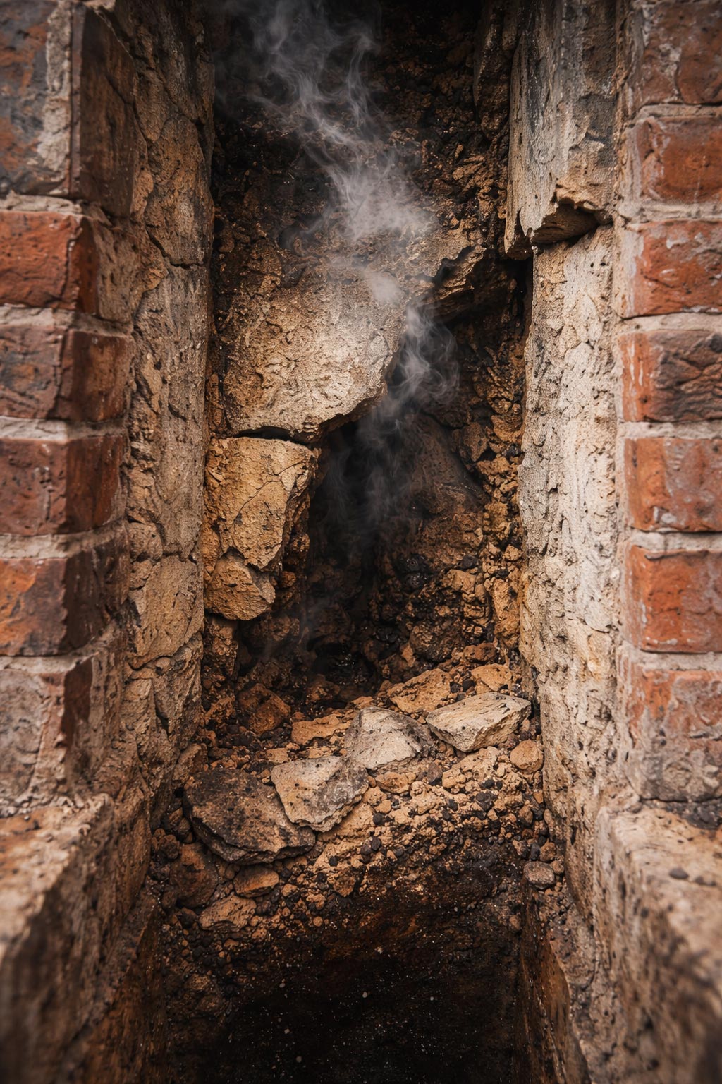 Cracked and deteriorated interior chimney flue showing hidden structural problems